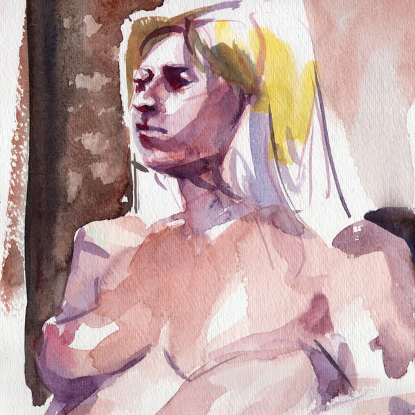 "Julie Seated" (detail) - Watercolor on 140lb Strathmore Watercolor Paper