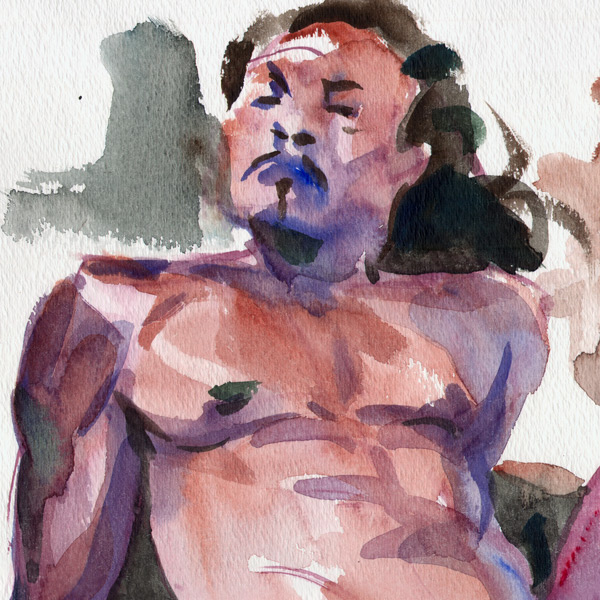 "Male Nude" (detail) - Watercolor on 140lb Strathmore Watercolor Paper