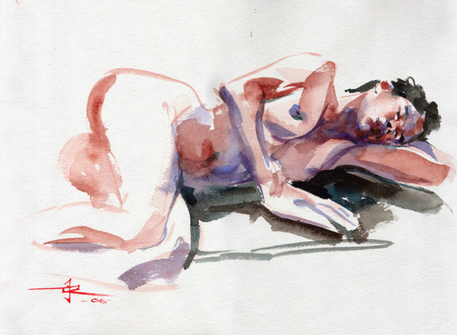 "Reclining Nude (Rest)" - Watercolor on 140lb Strathmore Watercolor Paper